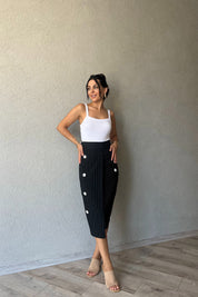 Siyah Çizgili Midi Boy Etek SY-1642-Siyah