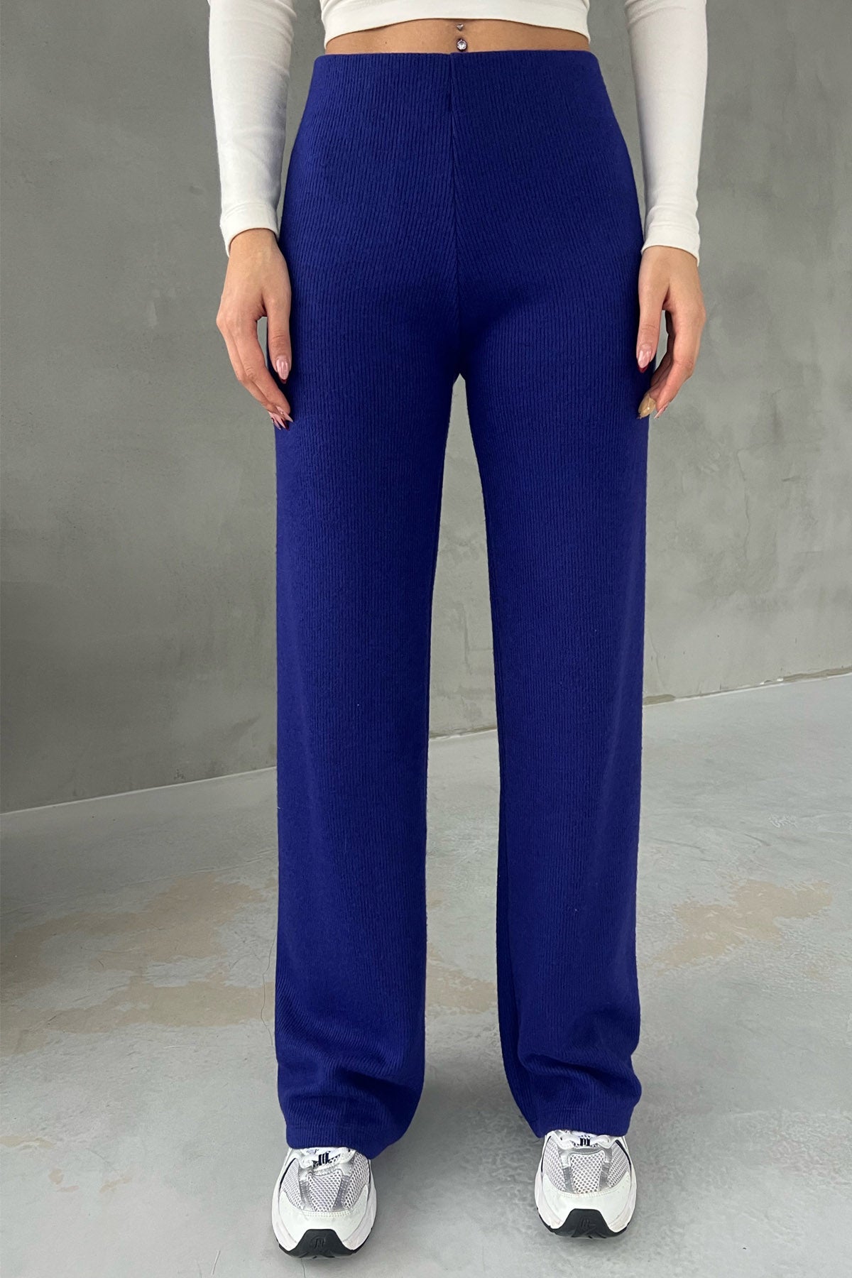 Saks Mavisi Örgü Salaş Pantolon SY-2871-Saks