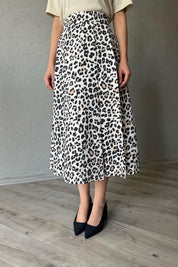 Leopar Desenli Pile Detaylı Kloş Etek SY-1949-Leopar