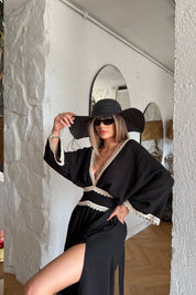 Bohem Siyah Müslin İdra Elbise SY-3247-Siyah