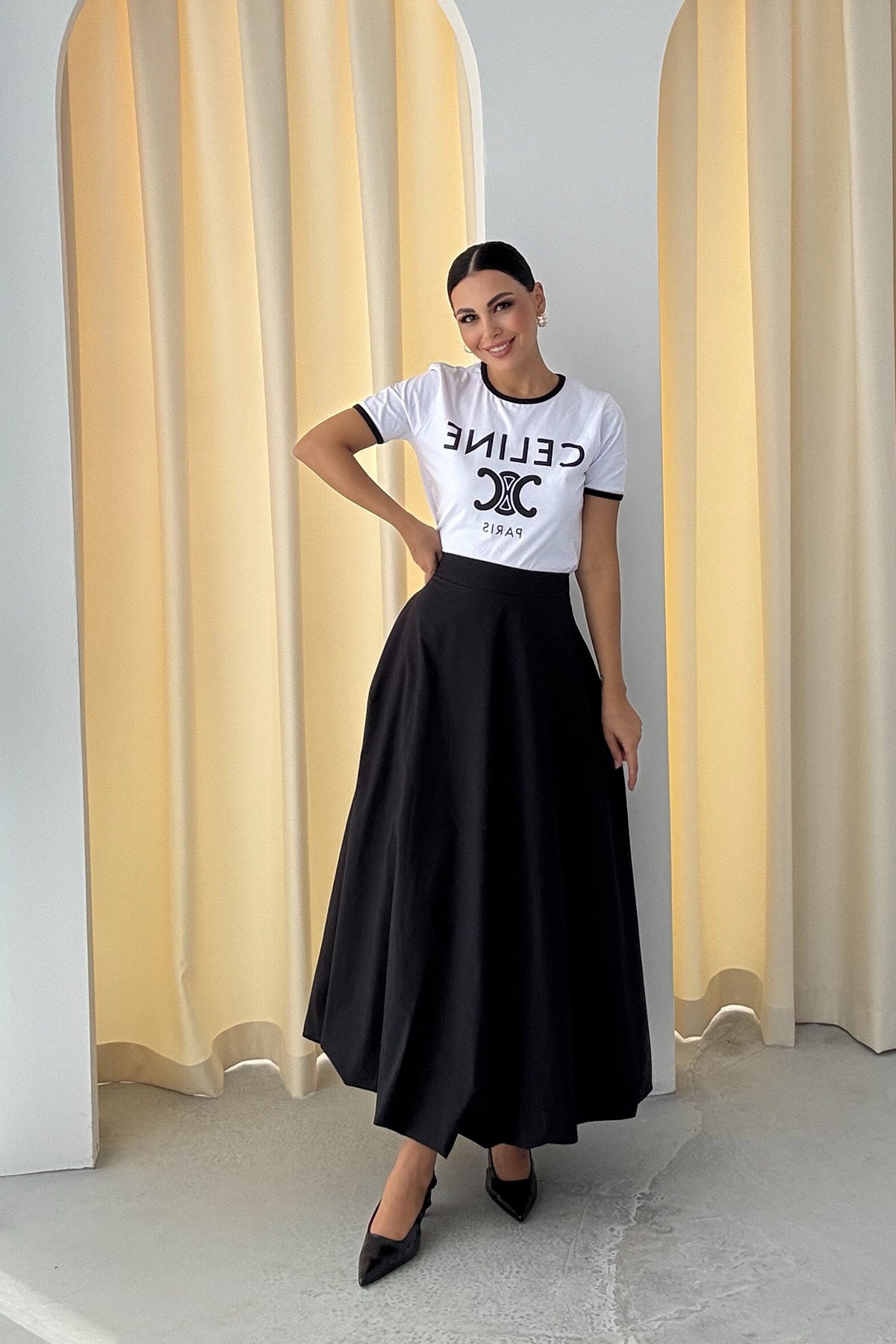 Siyah Uzun Poplin Balon Etek SY-2988-Siyah