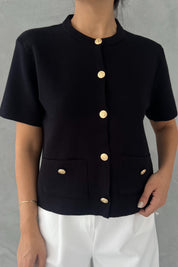 Siyah Önü Cepli Gold Düğmeli Triko Hırka SY-2519-Siyah