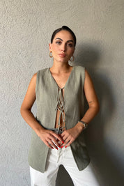 Haki  Bağcıklı Triko Yelek SY-2367-Haki