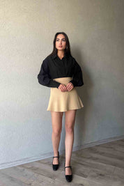 Vizon Volanlı Mini Etek SY-1930-Vizon