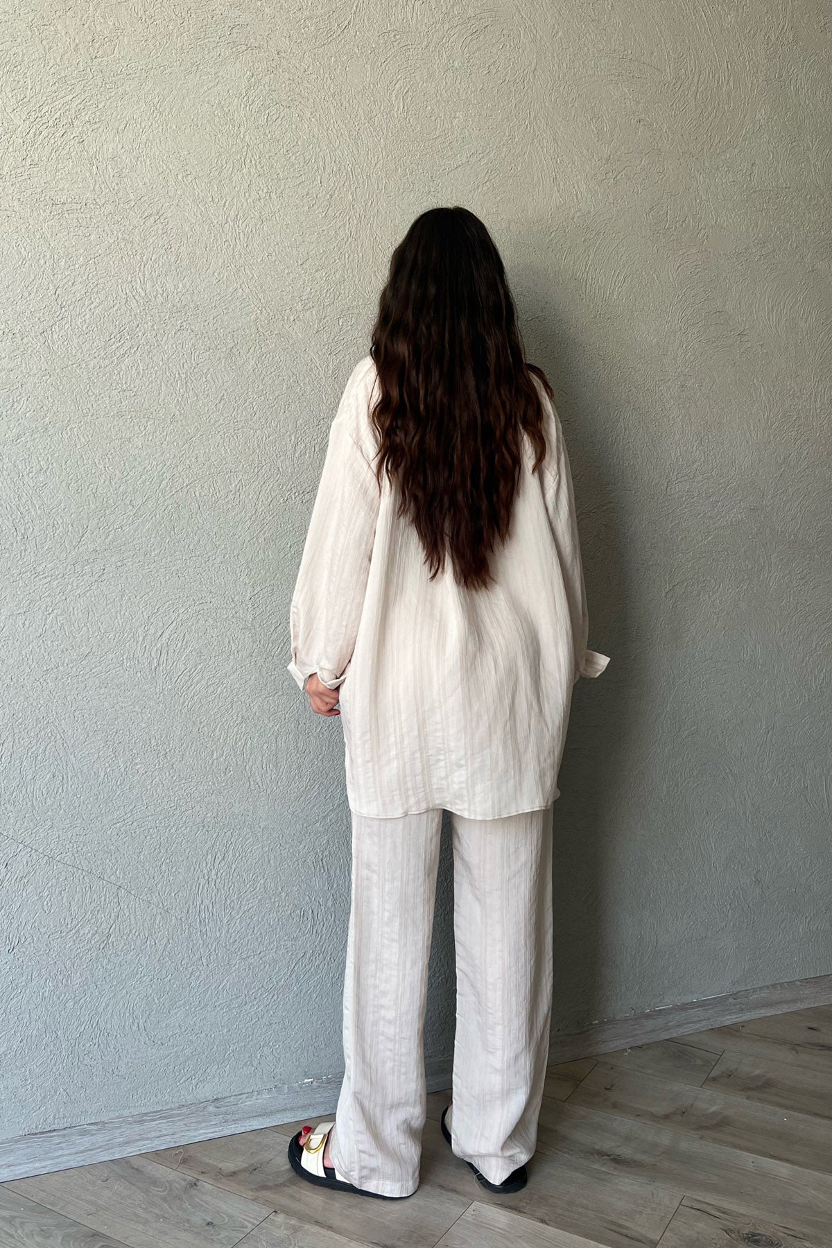 Bej Oversize Free Gömlek Pantolon Takım SY-2138-Bej