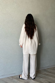 Bej Oversize Free Gömlek Pantolon Takım SY-2138-Bej