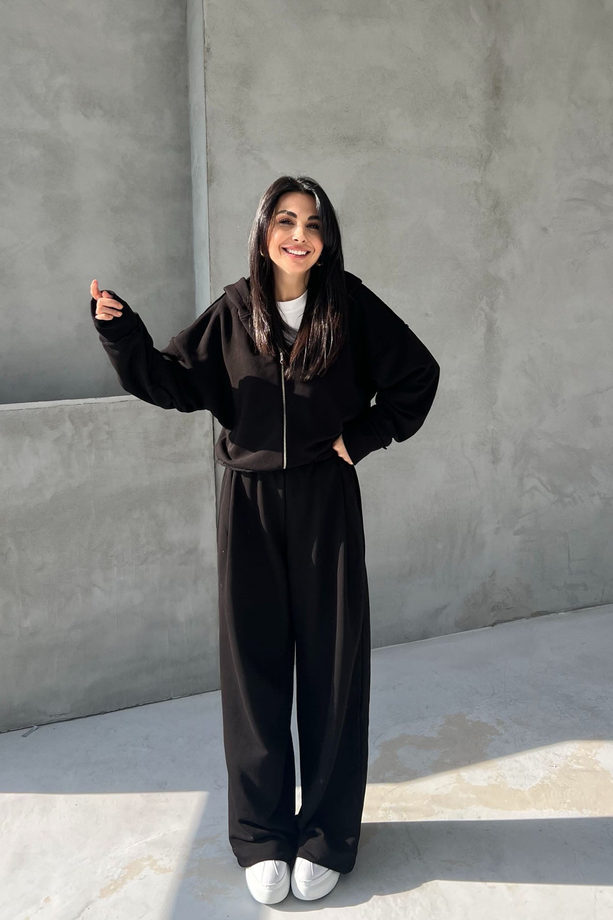 Siyah Pianosa Bol Paça Eşofman Hırka Takım SY-2693-Siyah