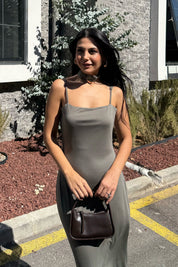 Haki Gold Kuşaklı Midi Elbise SY-3332-Haki