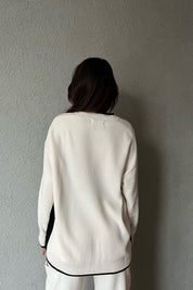 Krem Siyah Gold Düğme Detaylı Cepli İntersiye Hırka SY-1346-Krem