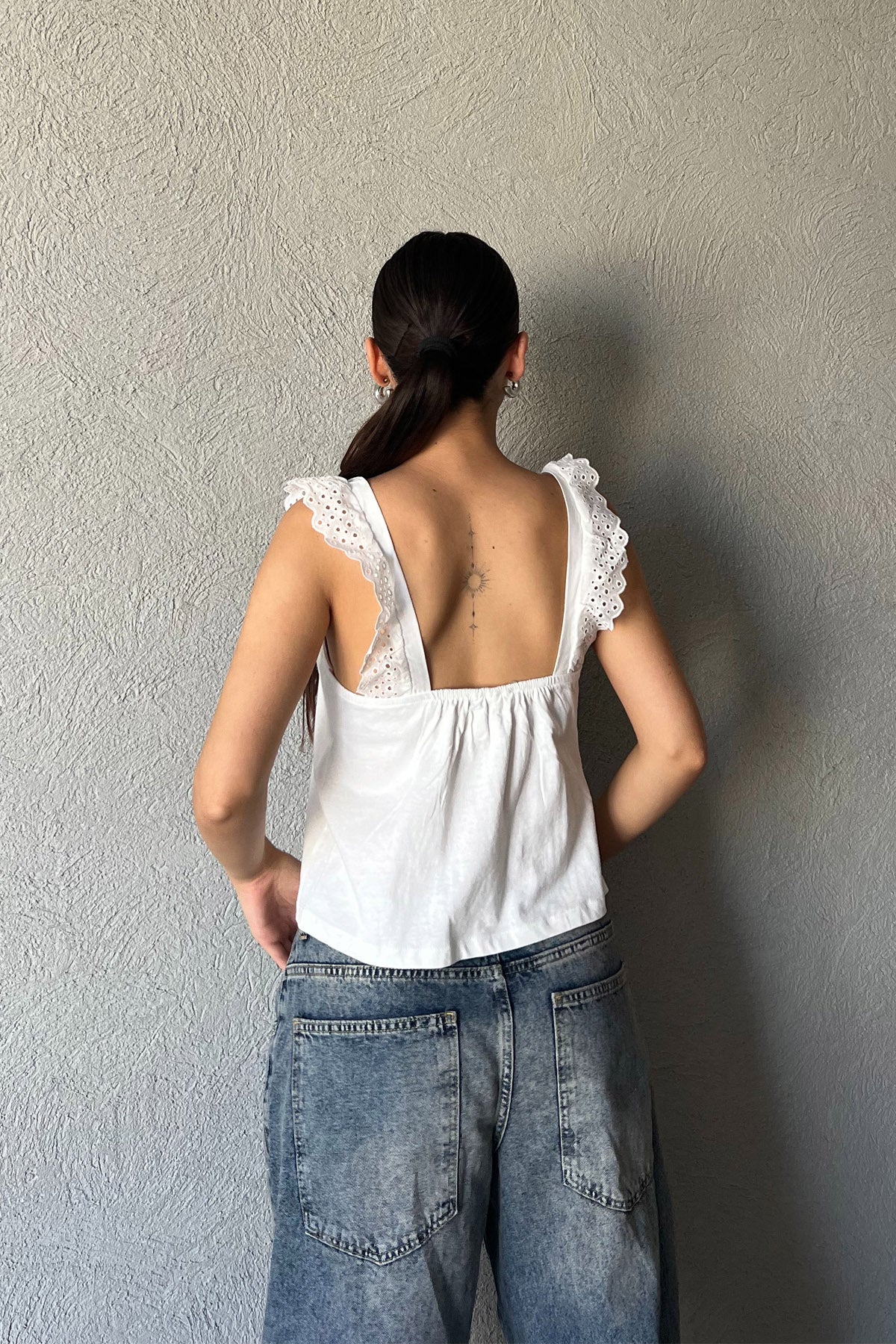 Ekru Fisto Askı Detaylı Crop SY-1961-Ekru