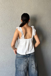 Ekru Fisto Askı Detaylı Crop SY-1961-Ekru