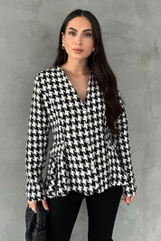 Siyah Kazayağı Kurdele Detay Tasarım Ceket SY-2766-Siyah