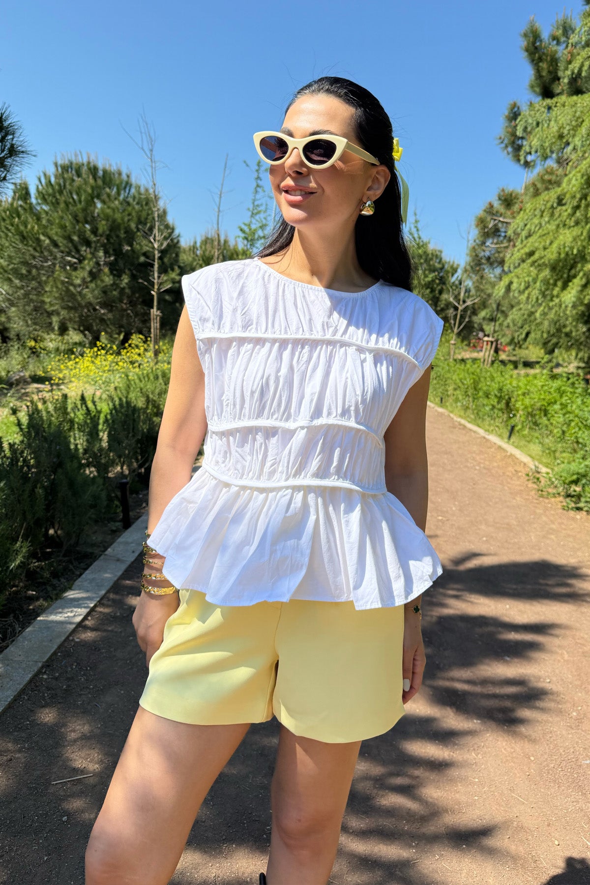 Sarı Pens Detaylı Mini Şort SY-2305-Sarı