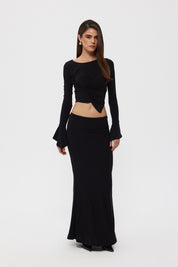 Siyah Büzgülü Bluz Etekli İkili Takım SY-2373-Siyah