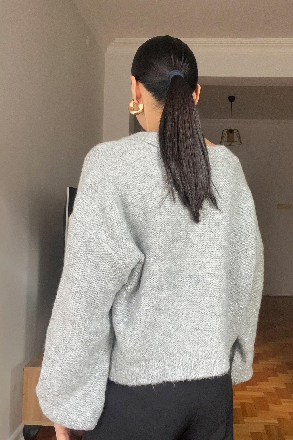 Antrasit Tasarım Kolları Nakışlı Kazak SY-2837-Antrasit