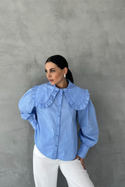 Mavi Bebe Yaka Uzun Kollu Basic Gömlek SY-2535-Mavi