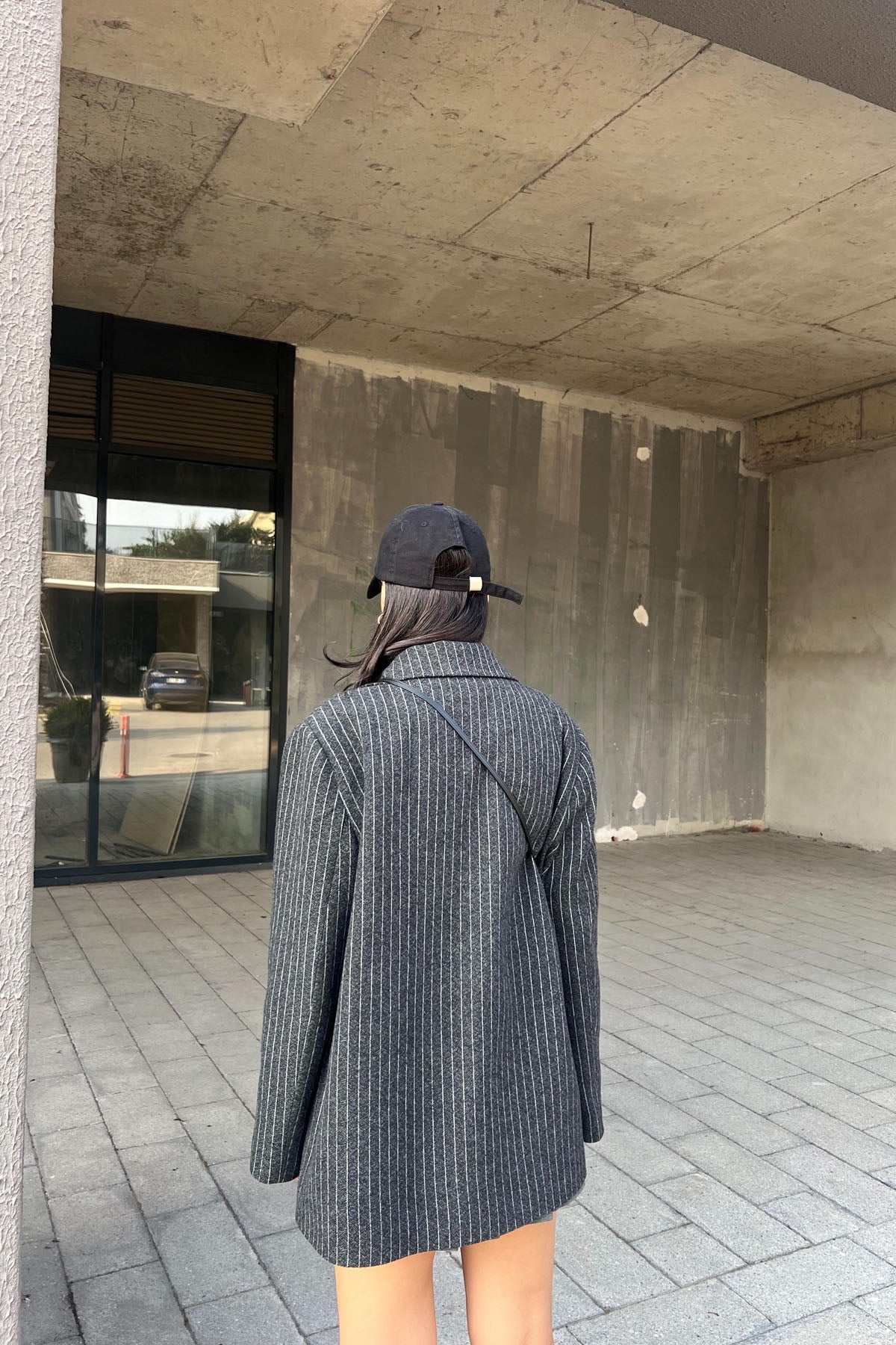 Antrasit Çizgili Kaşe Blazer Tasarım Ceket SY-2470-Antrasit