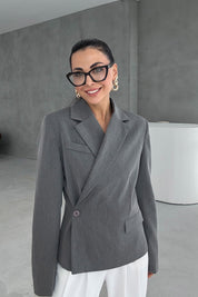 Gri Kruvaze Yandan Düğmeli Blazer Ceket SY-2546-Gri
