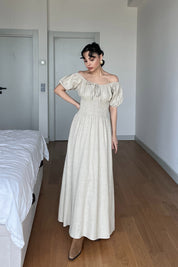 Bej Önü Gipeli Kısa Kol Elbise SY-3005-Bej