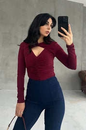 Bordo Pencere Detaylı Body SY-2913-Bordo