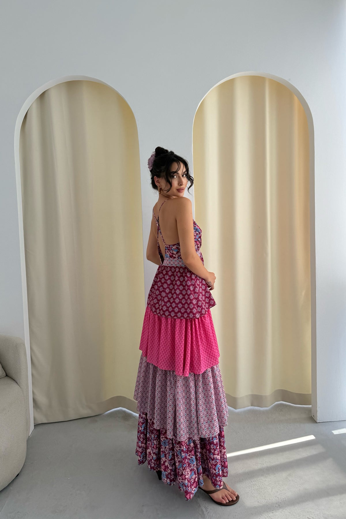 Renkli Kat Kat Detaylı Paris Elbise SY-3273