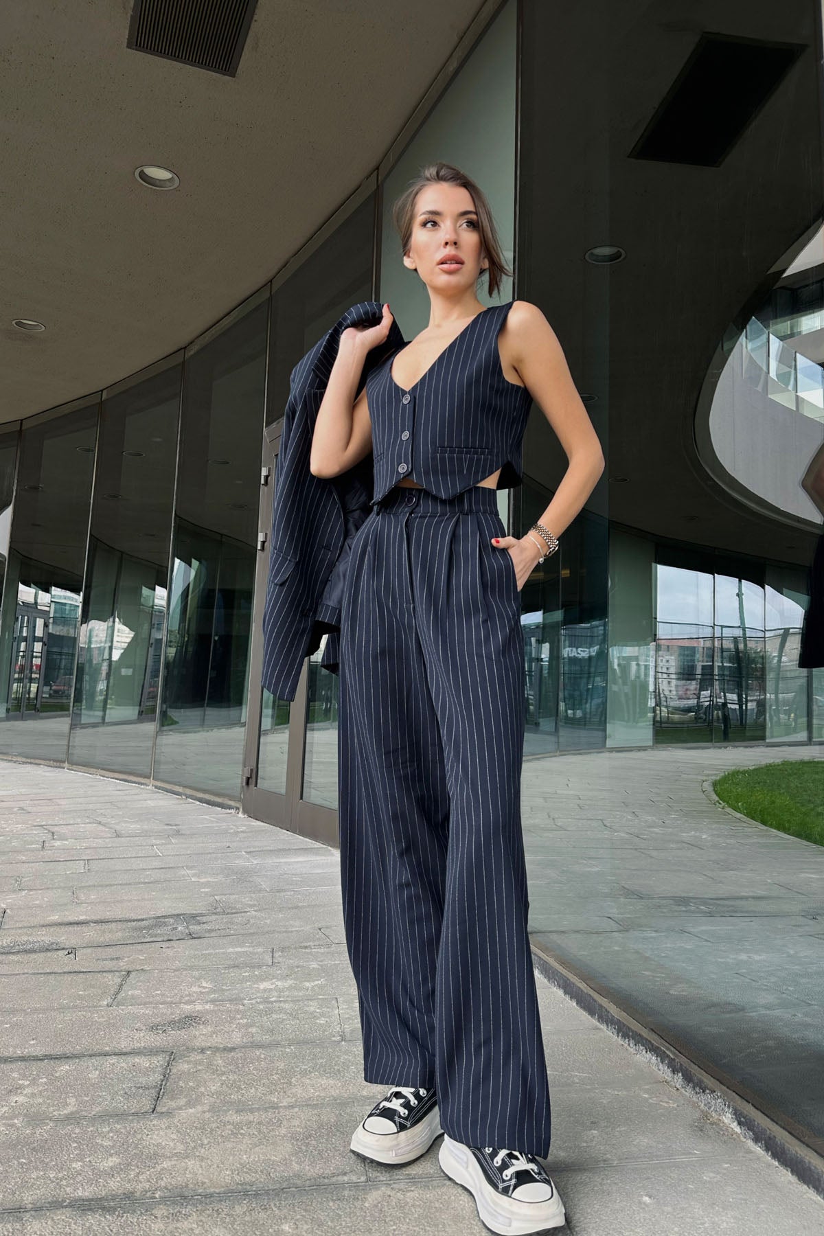 Premium Lacivert Kadın Ceket Yelek Pantolon Takım SY-0035-Lacivert