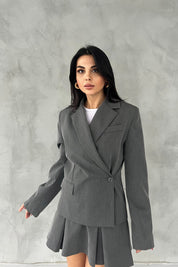 Gri Kruvaze Yandan Düğmeli Blazer Ceket SY-2546-Gri