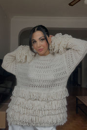 Ekru Örme Triko Püsküllü Kazak SY-2748-Ekru