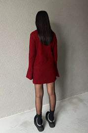 Bordo İspanyol Kol Hırka ve Etek Triko Takım SY-2785-Bordo