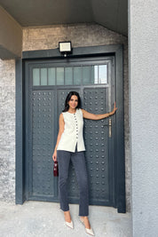 Ekru Düğmeli Sıfır Kol Yelek SY-2422-Ekru