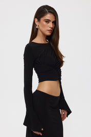 Siyah Büzgülü Bluz Etekli İkili Takım SY-2373-Siyah