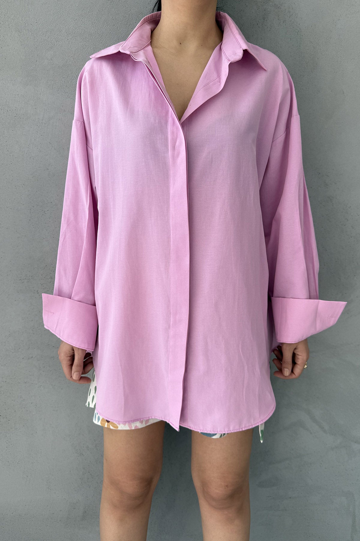 Dökümlü Oversize Pembe Gömlek SY-3062-Pembe