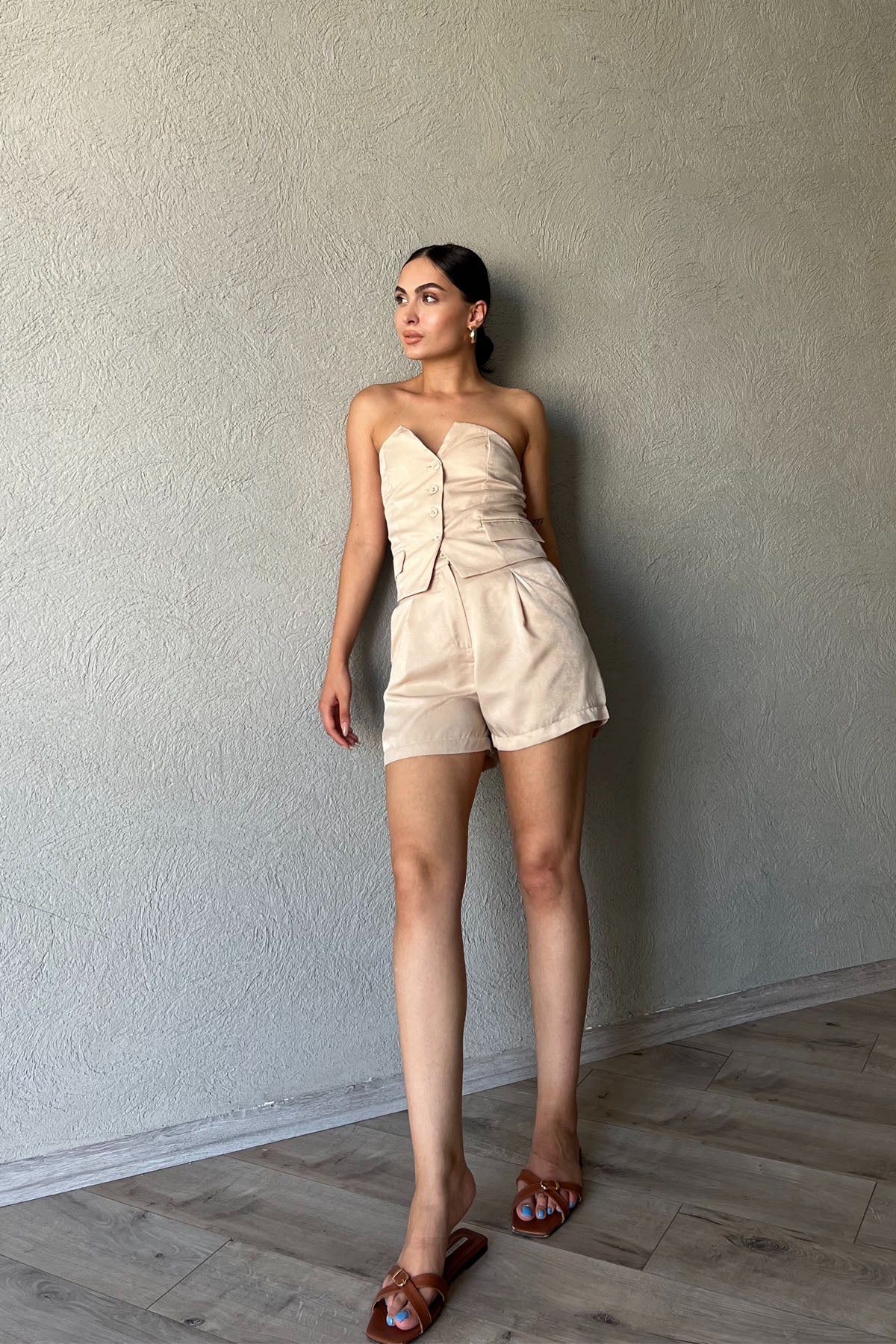 Bej Arkası Gipeli Saten Büstiyer SY-2576-Bej