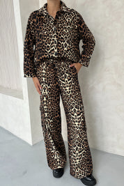 Leopar Desenli Gabardin Gömlek Pantolon İkili Takım SY-2456-Leopar