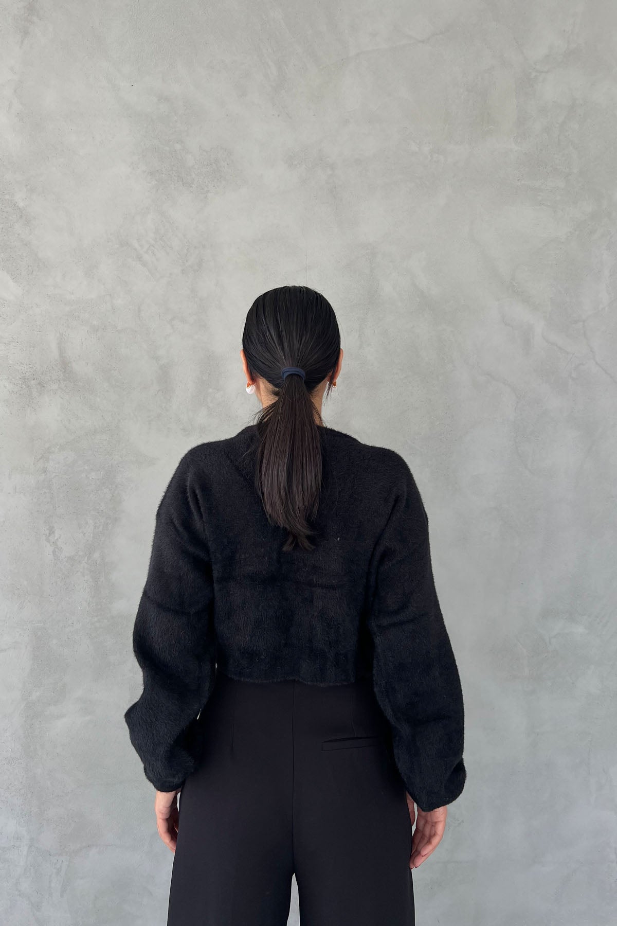 Siyah Sakal Örgü İnci Taş Detaylı Hırka SY-2451-Siyah