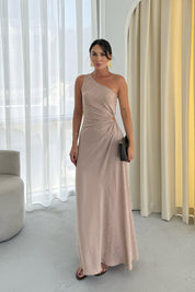 Taş Desenli Tek Kol Pencere Detaylı Elbise SY-3334-Taş