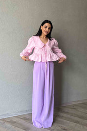 Lila Premium Palazzo Pantolon SY-1696-Lila