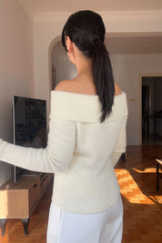 Ekru Madonna Yaka Yumoş Triko Kazak SY-2784-Ekru