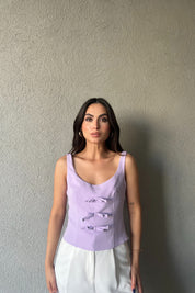 Lila Fiyonk Detaylı Askılı Bluz SY-2115-Lila