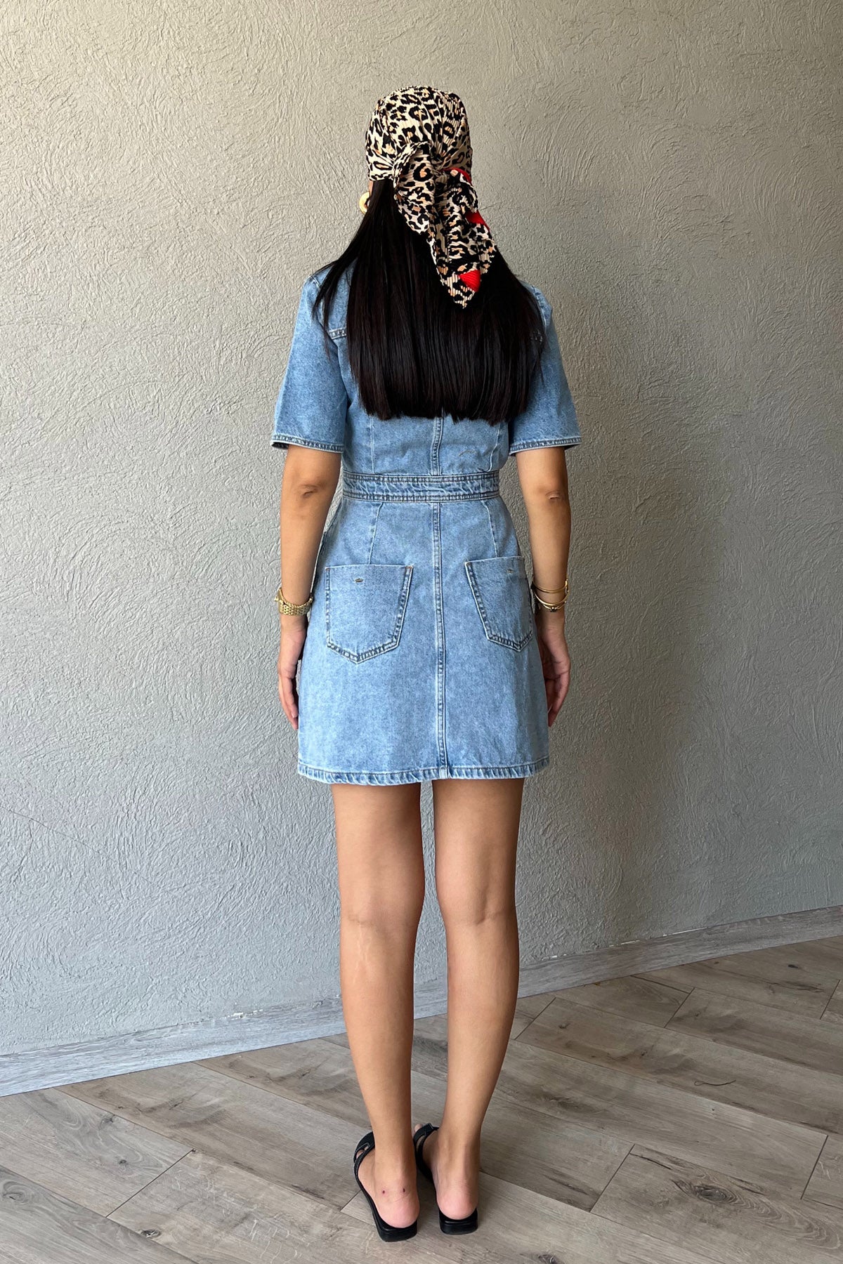 Açık Mavi Cep Detaylı Mini Kot Elbise SY-2364-Açık Mavi