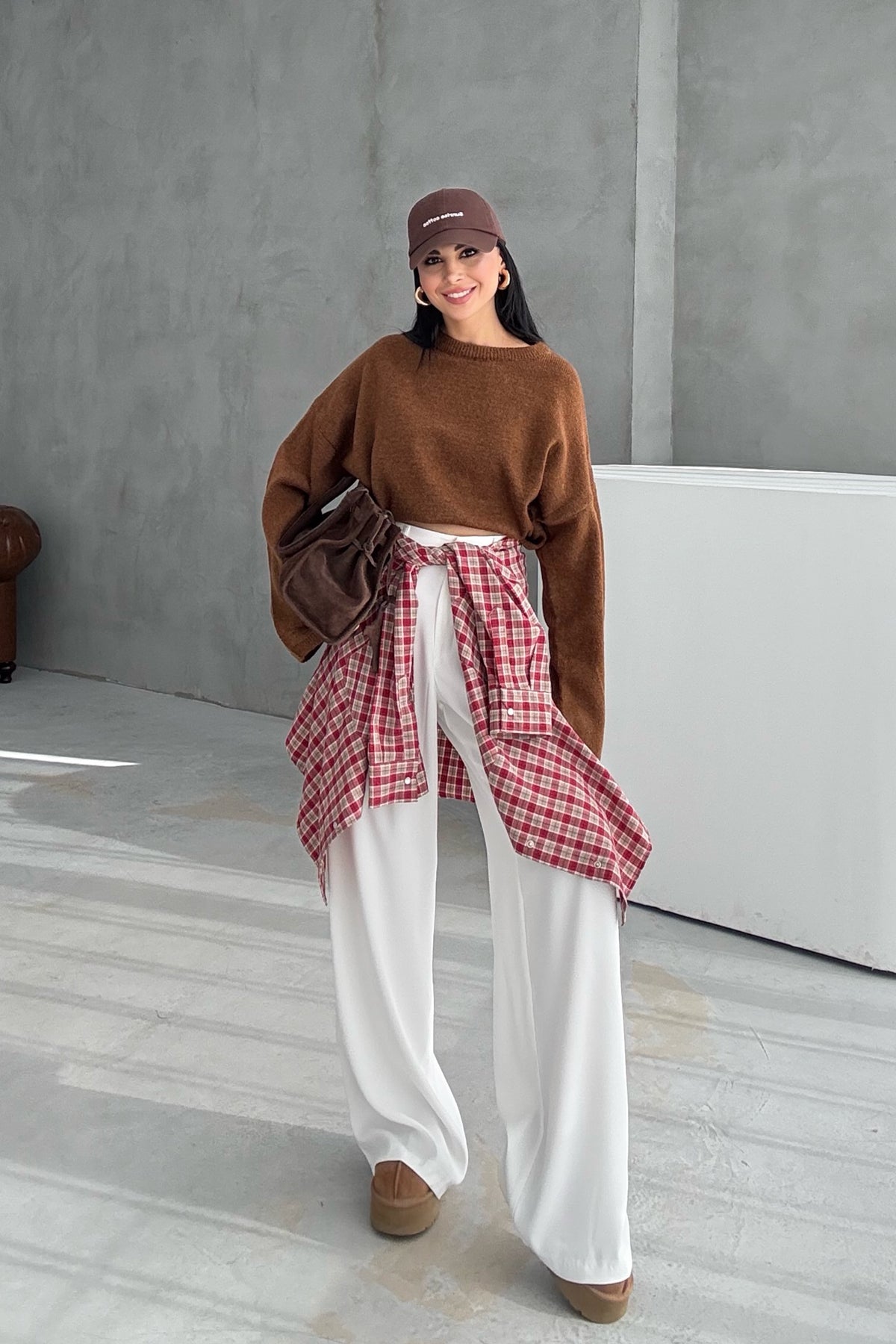 Kahve Bisiklet Yaka Oversize Pinterest Triko Kazak SY-3343-Kahve