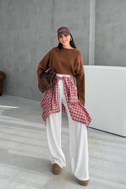 Kahve Bisiklet Yaka Oversize Pinterest Triko Kazak SY-3343-Kahve