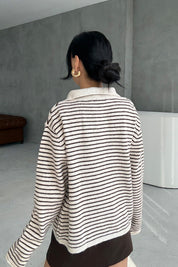 Taş Çizgili Polo Yaka Triko Kazak SY-3415-Taş