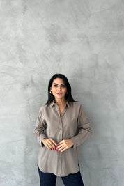 Haki Modal Kumaş Uzun Kol Basic Gömlek SY-2487-Haki