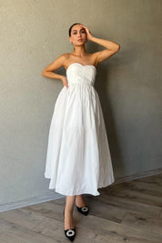 Beyaz Kalp Yaka Straplez Balon Elbise SY-2352-Beyaz