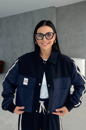 Lacivert Teknik Kumaş Detaylı Ceket SY-3393-Lacivert