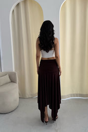 Büzgülü Asimetrik Kesim Kahve Manolya Etek SY-3269-Kahve