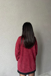 Bordo Logo Detay Yıkamalı Hırka SY-2751-Bordo