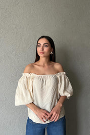 Bej Balon Kol Bluz SY-1792-Bej