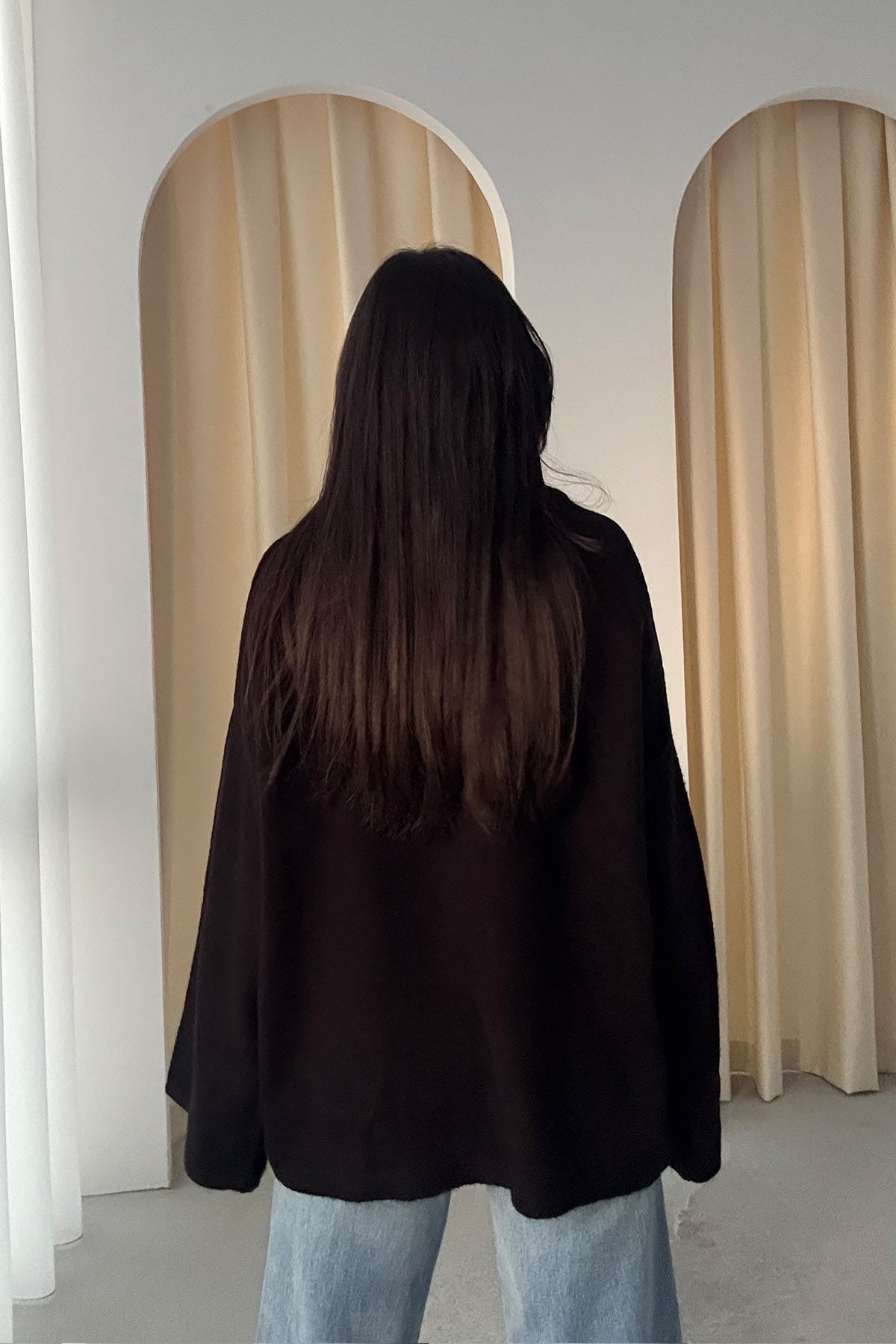 Siyah Bisiklet Yaka Oversize Pinterest Triko Kazak SY-3343-Siyah